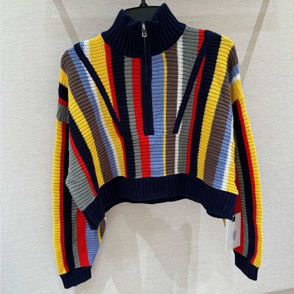Staud Melanie Hampton Colorful Striped Cropped Women's Multicolor Sweater
